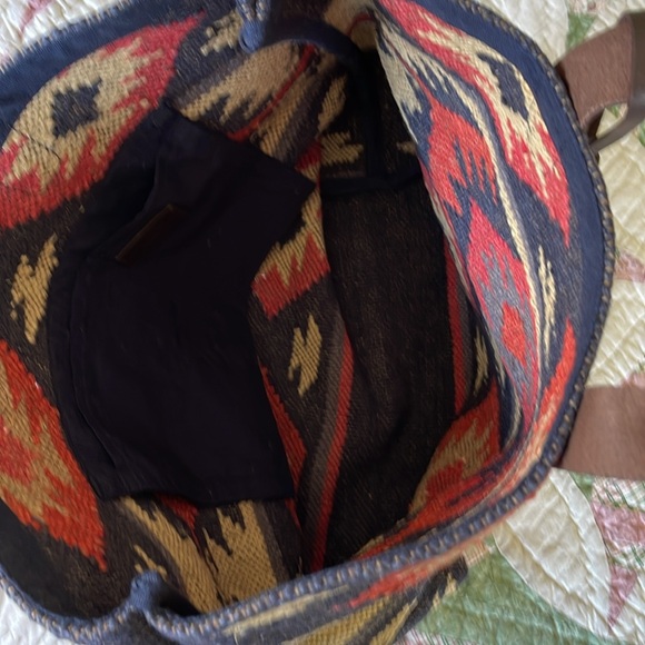 NEW! J Jill Southwestern Jacquard Aztec Tote Bag Leather Double Handle Handbag - Picture 5 of 7